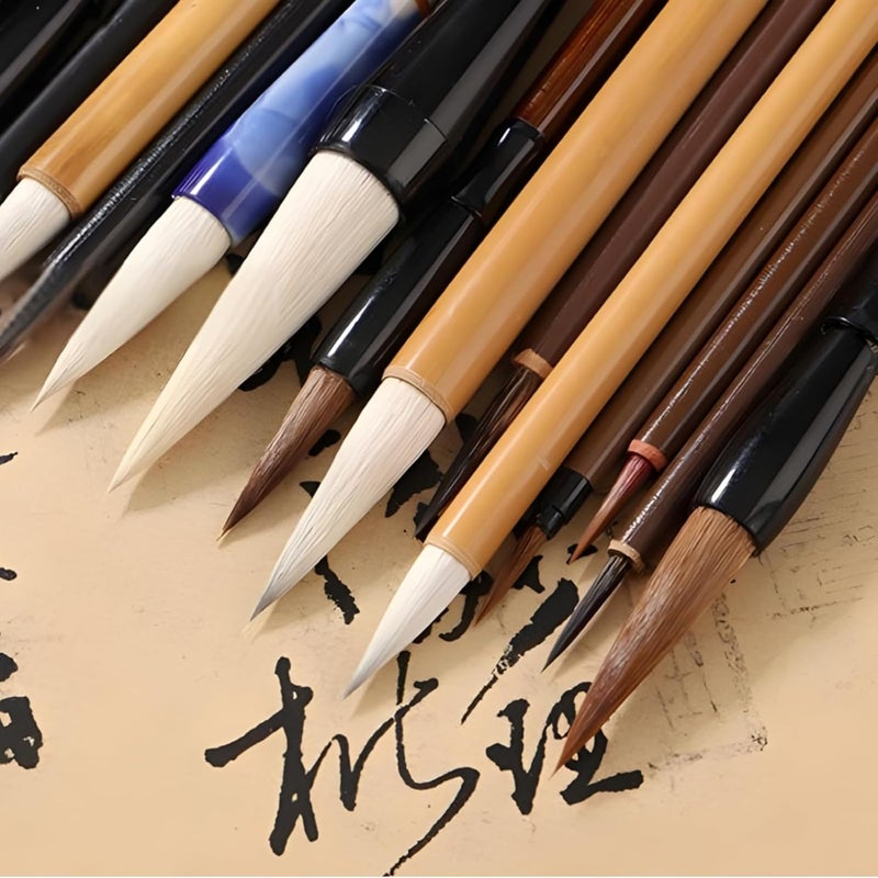 Eorbow 16 Pieces Chinese Calligraphy Brush Set, Sumi Brushes with Roll-up Bamboo Holder, Sturdy Japanese Watercolor Painting Writing Brushes, Kanji Art Drawing Brushes for Beginners - Image 5
